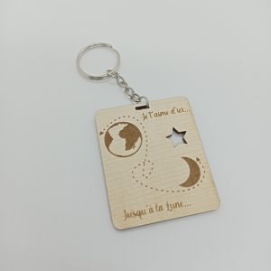 Porte-clés "Je t'aime d'ici ... jusqu'à la lune"