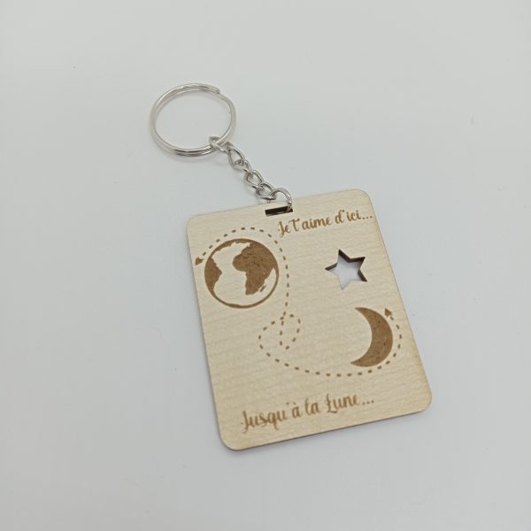 Porte-clés "Je t'aime d'ici ... jusqu'à la lune"