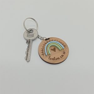 Porte clé en Bambou arc en ciel en Cœur "Tonton en or"