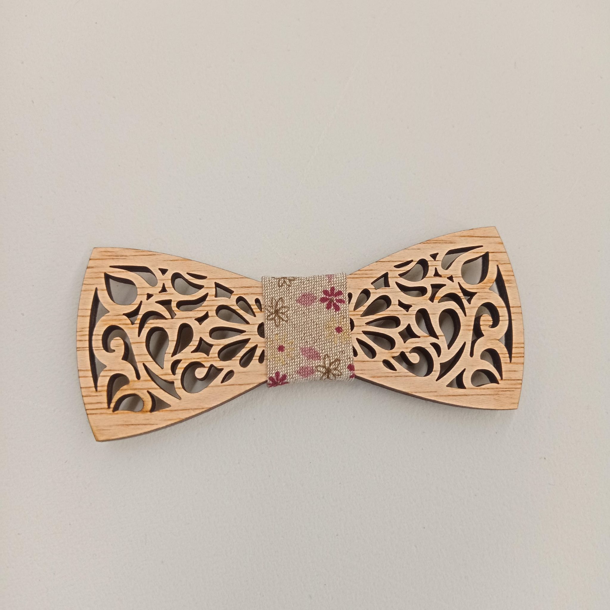 Nœud papillon en Bois motif écru/fleurs