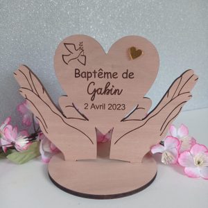 Souvenir de Baptême "mains" sur socle