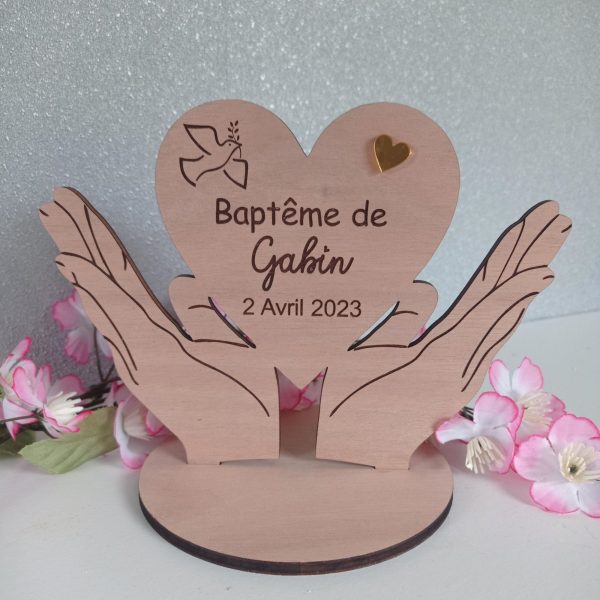 Souvenir de Baptême "mains" sur socle